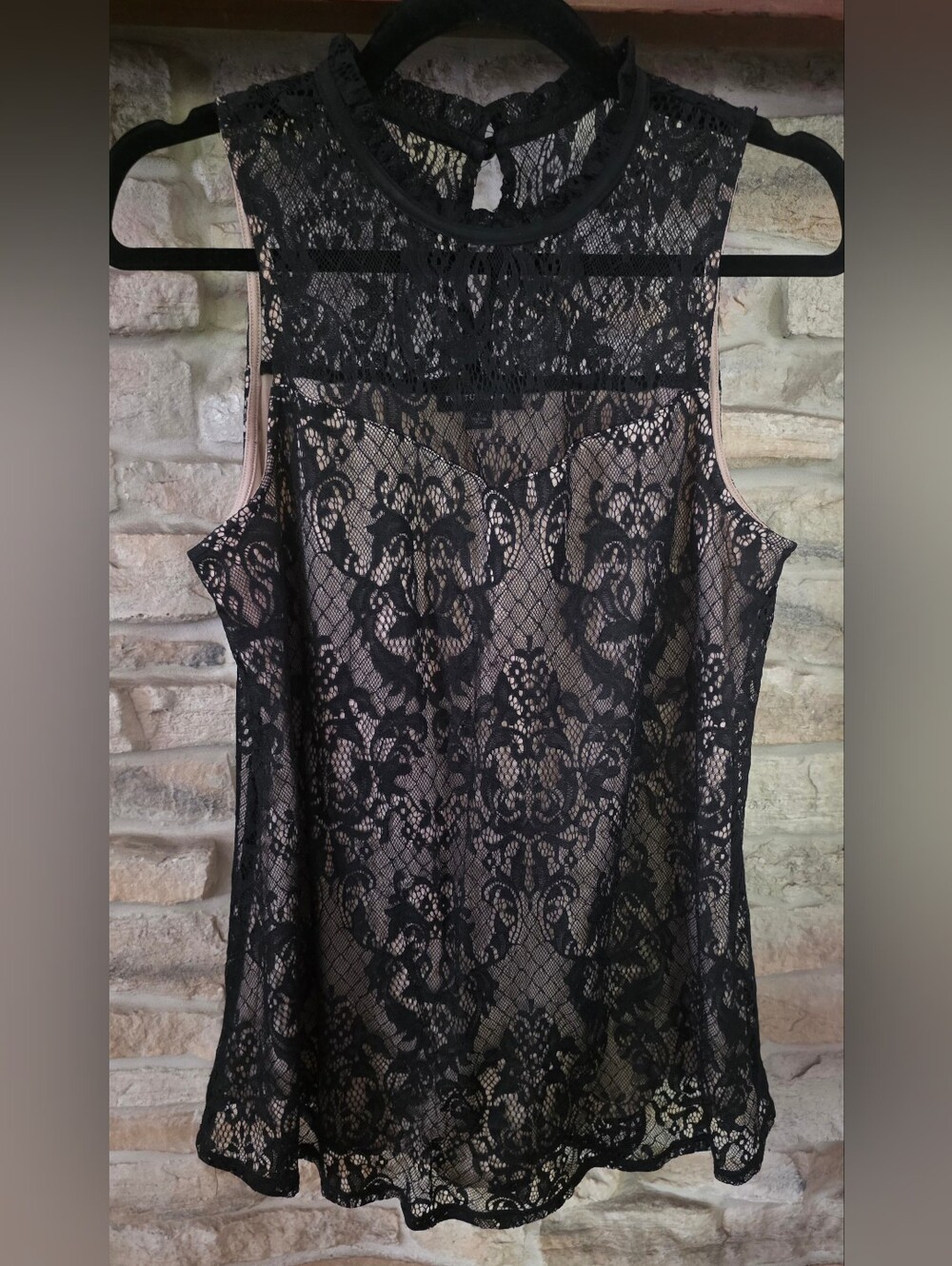 Black Lace Overlay Camisole with Nude Lining